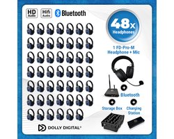 48 set Silent Disco Pro Box Bluetooth | 48 HiFi Headsets FD-Pro, Oplaadbare zender T80-Pro Bluetooth, oplaadstation | DOLLY DIGITAL©