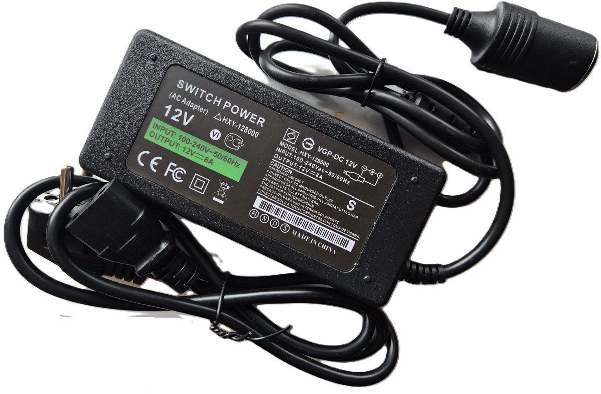 THINGS-TO-BUY – Omvormer 220V naar 12V – 8A – 96W – Compact – Voor middelzware 12V apparaten