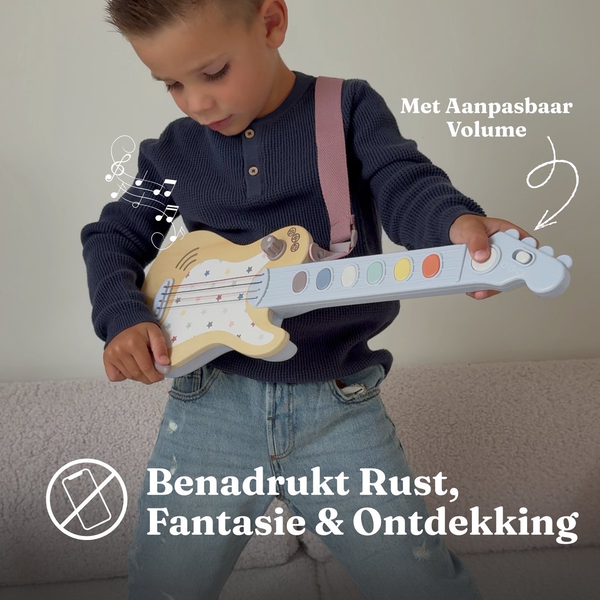 Elektrische Houten Speelgoedgitaar Kinderen - Muziek Speelgoed met Geluid, 3 Geluidsstanden & Volumeknop - Montessori Educatief Muziekinstrument vanaf 3 Jaar - Inclusief Draagriem - Ideaal Cadeau voor Peuters & Kleuters - Baby Doo — afbeelding 3