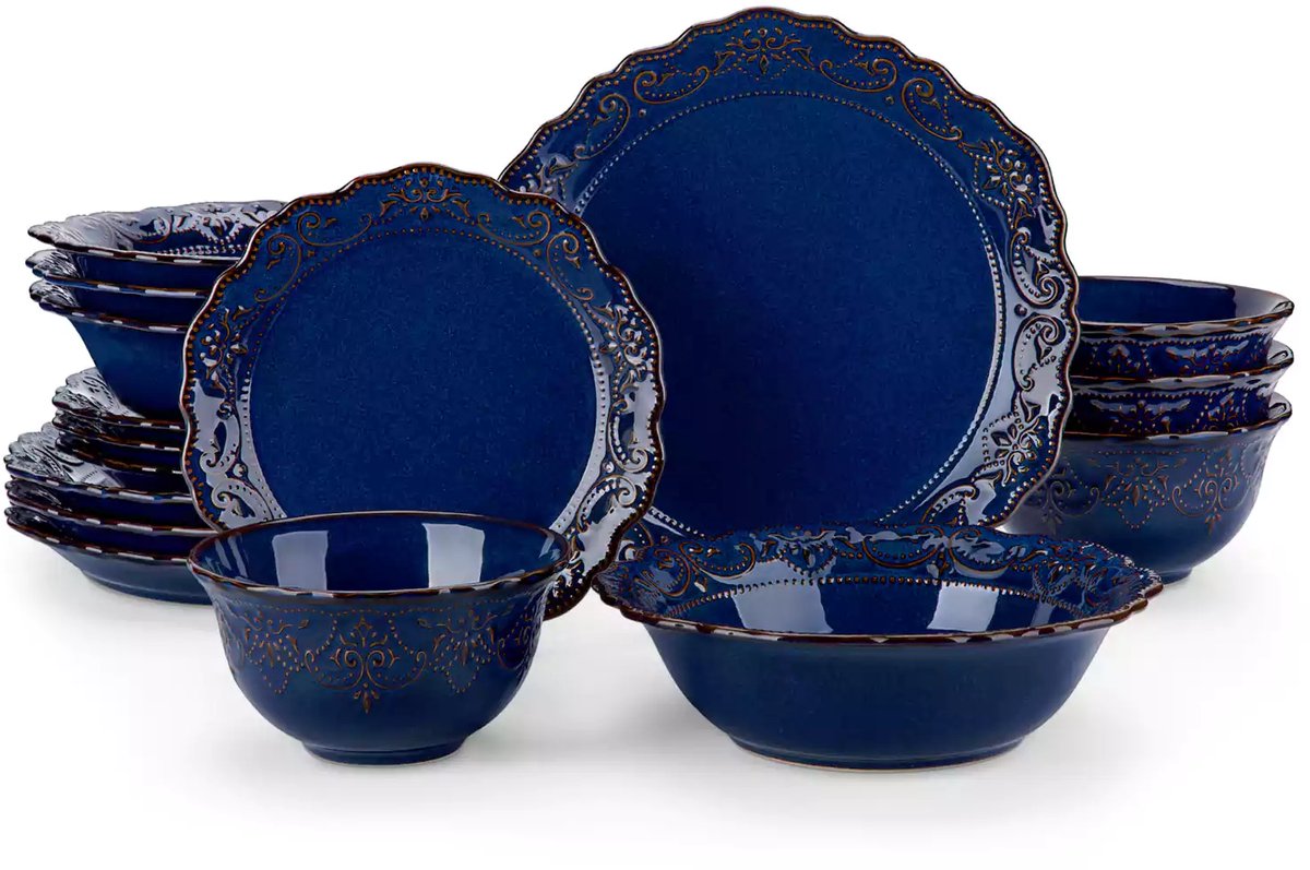 Serviesset - 4 Persoons Servies - Keramiek - Diner- en Dessertborden - Ontbijt- en Soepkommen - 16-delige Set - Blauw