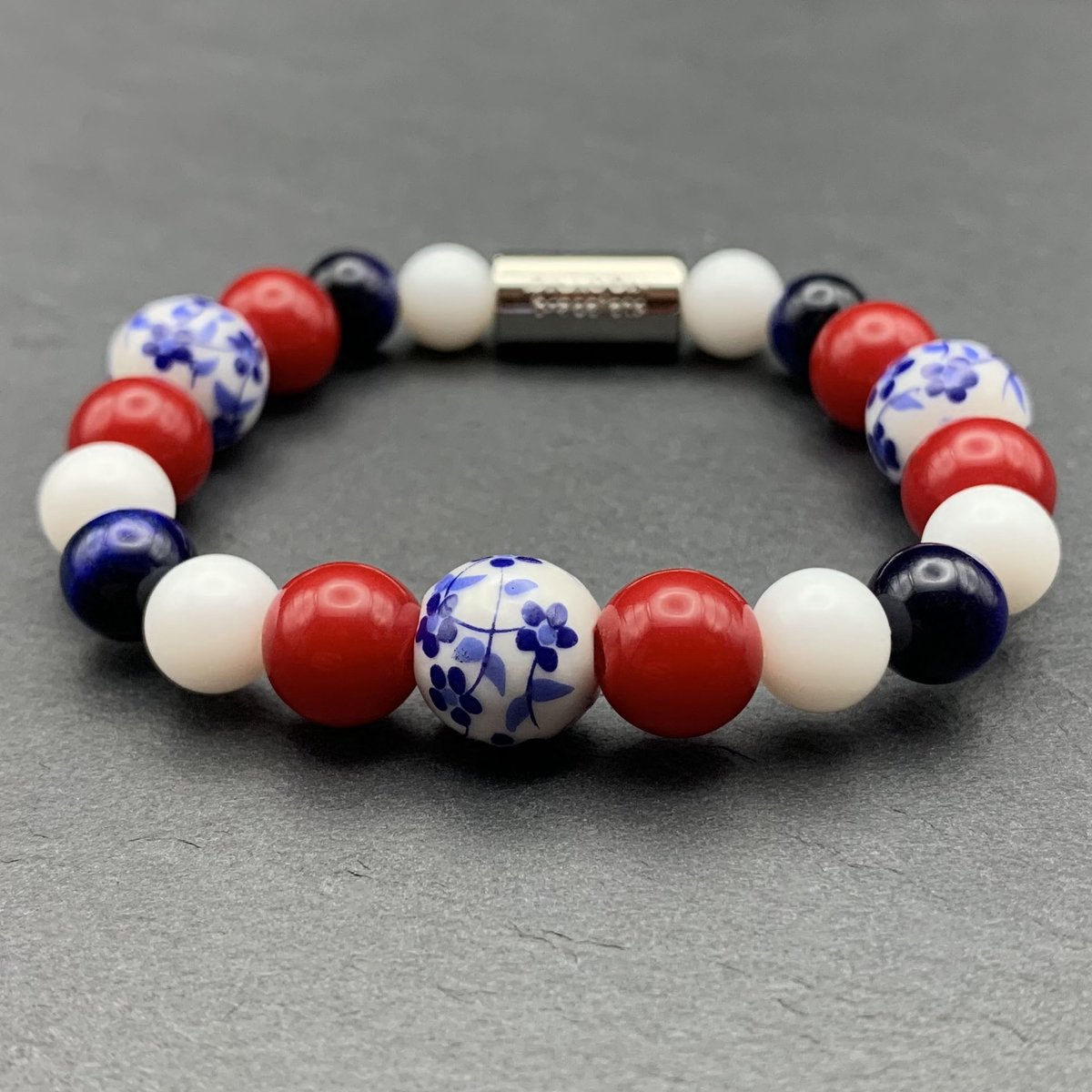 Dragon Bracelets Dames Armband - Natuursteen - Delftsblauw - Rood - Wit - Blauw