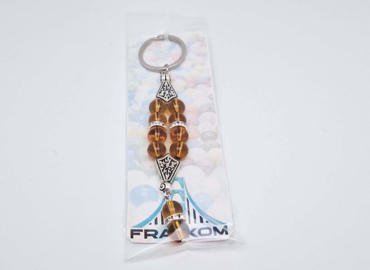 Handgemaakte Harmony Sleutelhanger van natuursteen "Citrine" en metaal - diameter kralen 10mm - Aantal stenen10- Een mooi cadeau-idee en een bijzonder aandenken