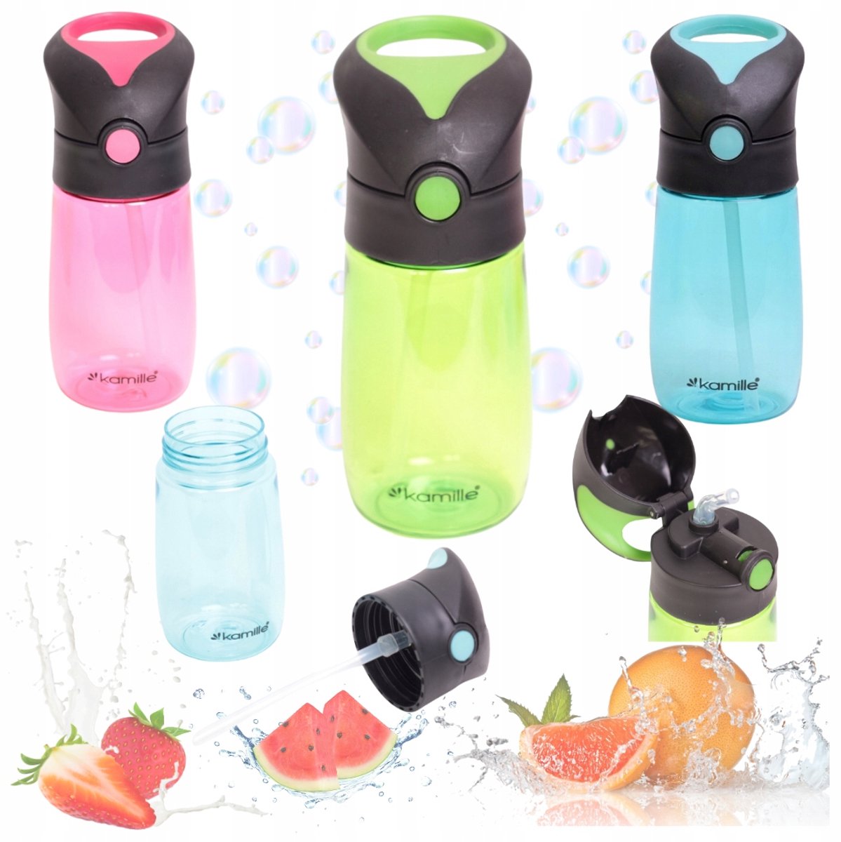Kamille Bidon Fles 350ml met Rietje - Kleurrijk, BPA-vrij