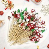 30 Stuks Kerstprikkers Hout – Cocktail & Snack Prikkers met Kerstman, Rendier & Sneeuwvlok – Perfect voor Kerstfeestjes, Borrelhapjes & Tafeldecoratie