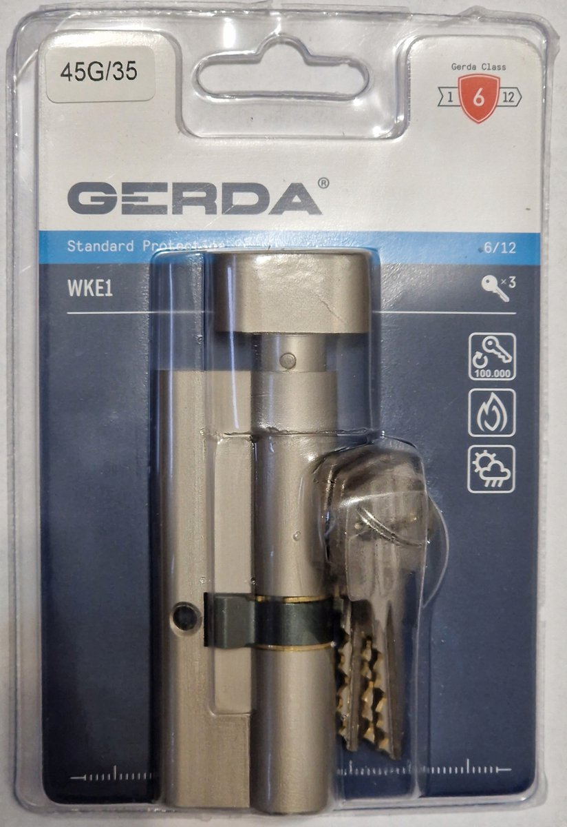 Gerda Cilinder met Knop WKE1 45G/35 Nikkel Satijn