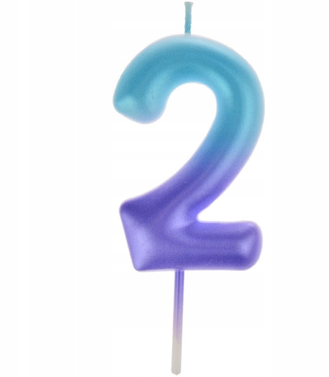 Verjaardagskaars Nummer 2 Ombre Blauw Paars