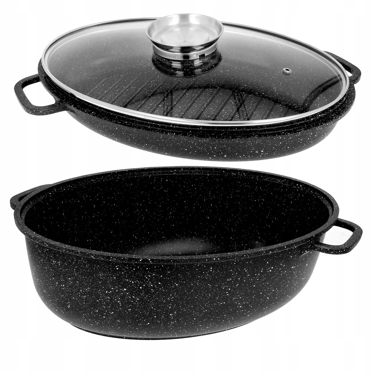 Gietijzeren Braadpan met Grillpan & Deksel - 8L, 38cm, Inductie