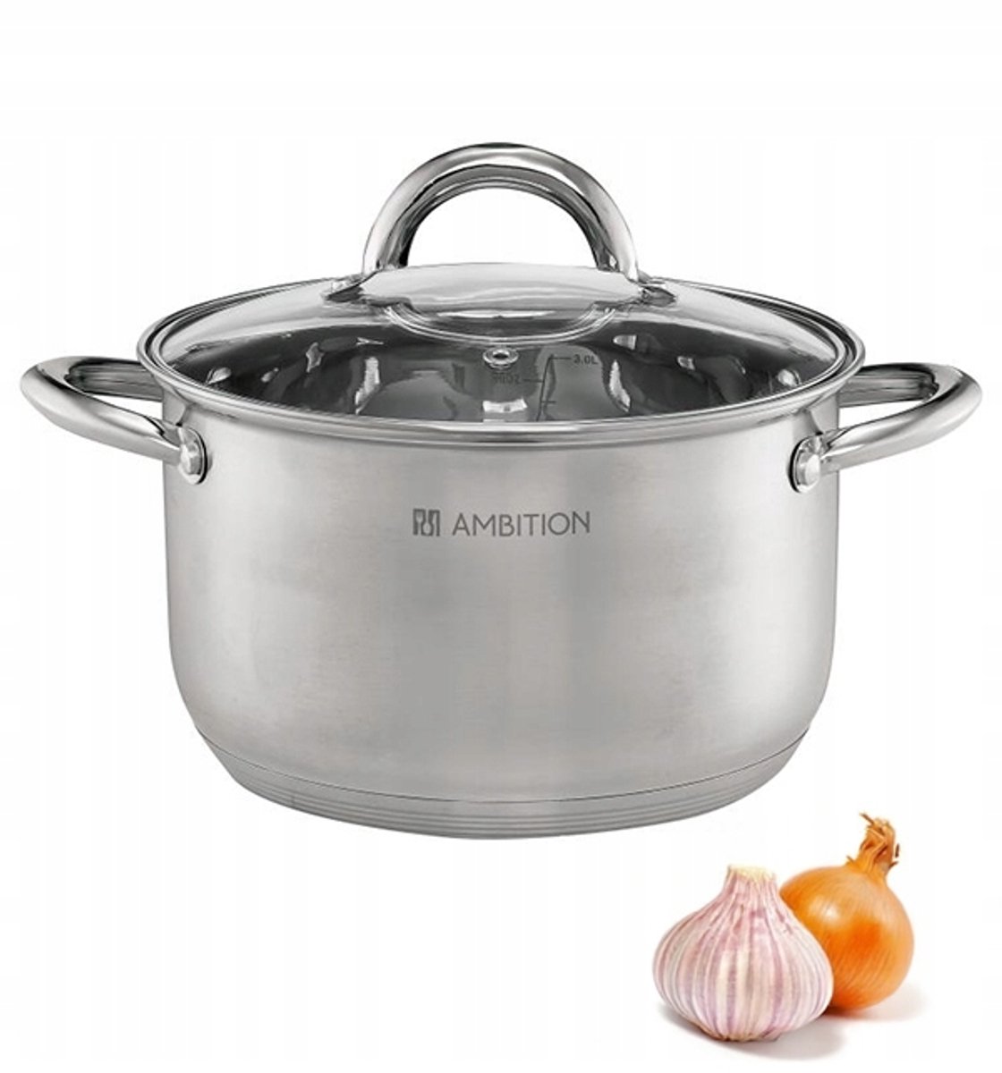 Ambition Solar Kookpan 6,1L RVS met Glazen Deksel - 24cm