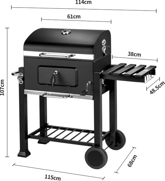 PIPIPOXER-Houtskool BBQ - Smoker Barbecue - Verstelbaar kolenrooster - Zwart van PIPIPOXER — afbeelding 2