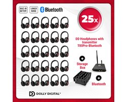 Dolly Digital© Original Silent Disco draadloze koptelefoons voor groepen. PRO BOX 25 oplaadbare headsets + Bluetooth zender T80Pro | Dolly Digital©