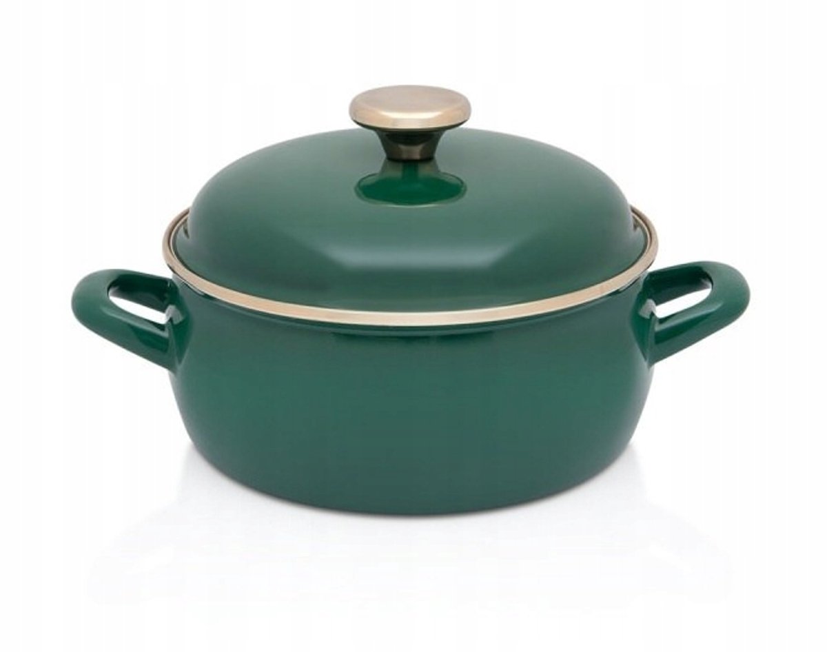Metalac Emaille Pan 16cm 1,5L Donkergroen met Deksel