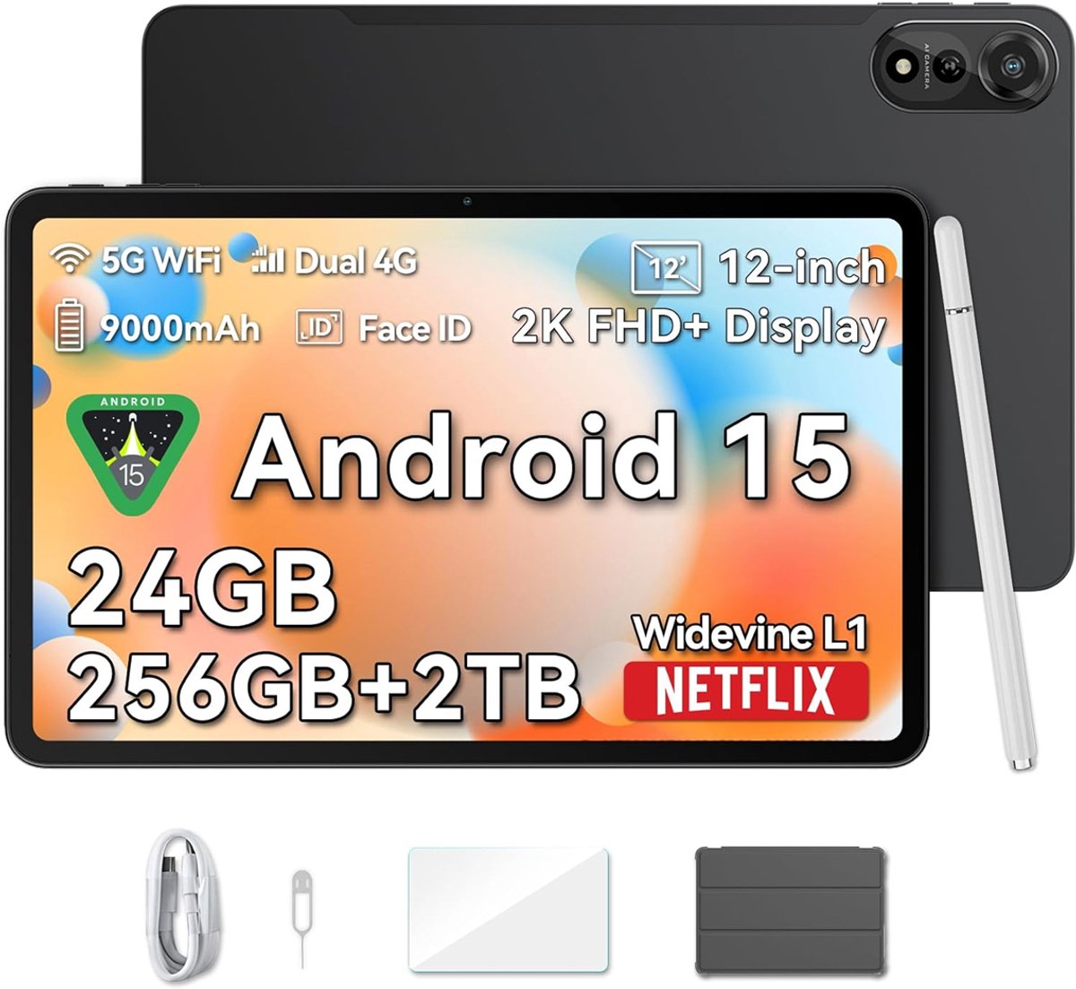 Blackview MEGA 2 Android 15 Tablet - 4G LTE+WiFi - 12 Inch - 24GB+256GB - Widevine L1 - 9000mAh - Grijs