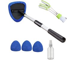 4-delige autowisserset - Autoruitreinigingsgereedschap - Auto-interieur- en exterieurglasreinigingsset - Met uitschuifbare handgreep - Herbruikbaar - Inclusief vervangende reinigingspad - Geschikt voor het reinigen van autoruiten en voorruiten - Blau