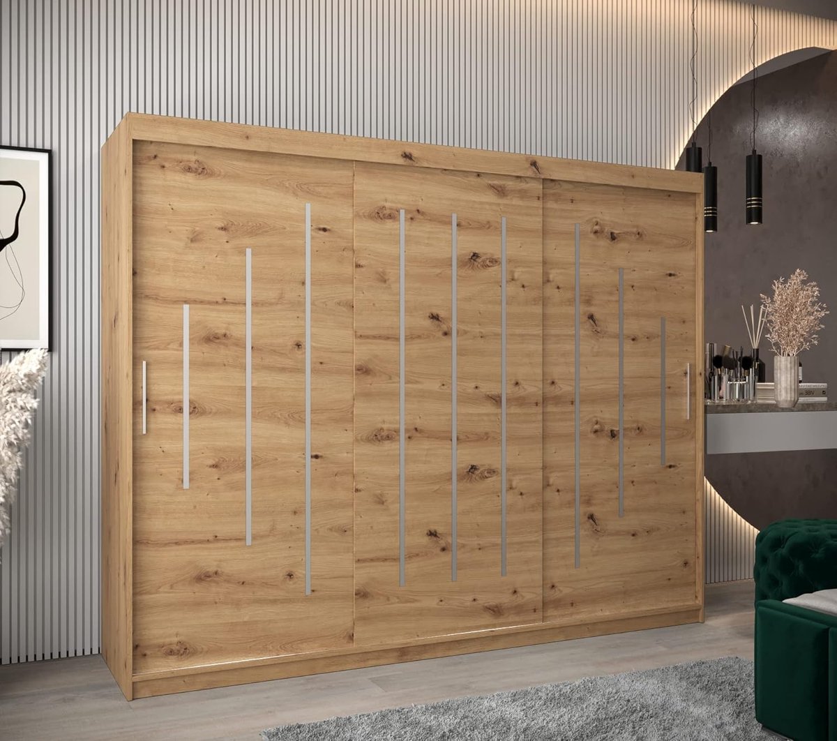 Ruime Moderne Schuifdeurkast York 250 cm met Kledingroede en Plank, Garderobekast voor Slaapkamer en Woonkamer, Artisan Eiken