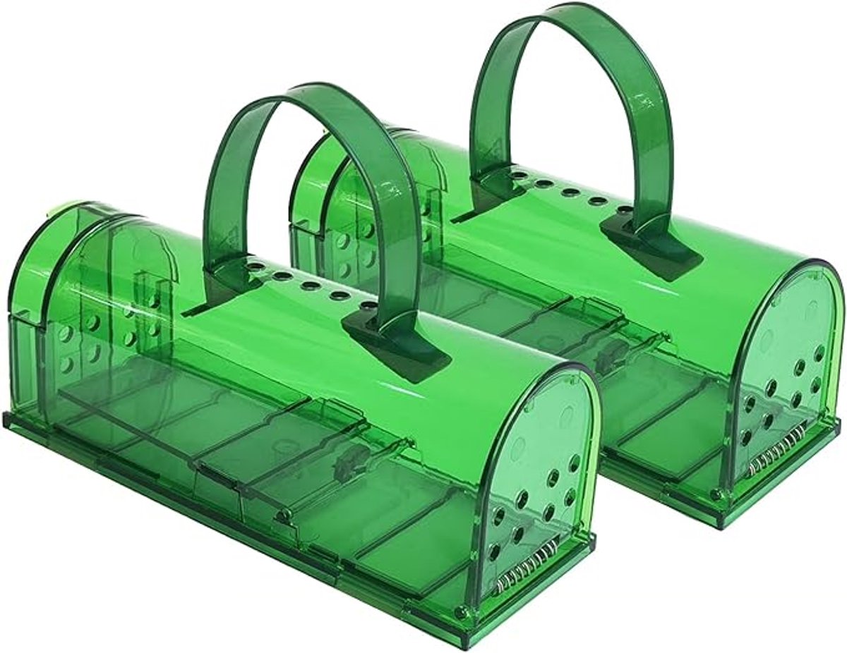 Verpakking van 2 humane ratten - muizenval - muizenvallen - muizenvallen voor binnen - lichtgewicht plastic muizenvanger - herbruikbare multi-catch rattenkooien - ongediertebestrijding - levende vangst
