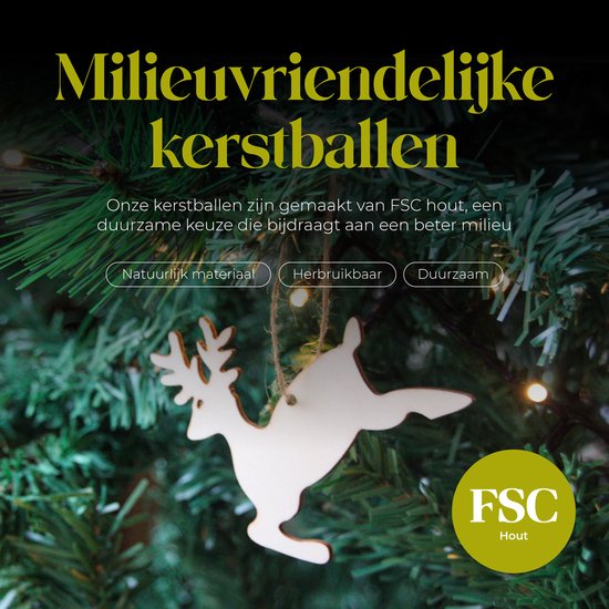 Giftmas Boules de Noël en bois - Décorations de Noël pour l'intérieur - Boule de Boules de Noël en bois - Noël - 10 formes - ⌀7.5cm - 50 pièces