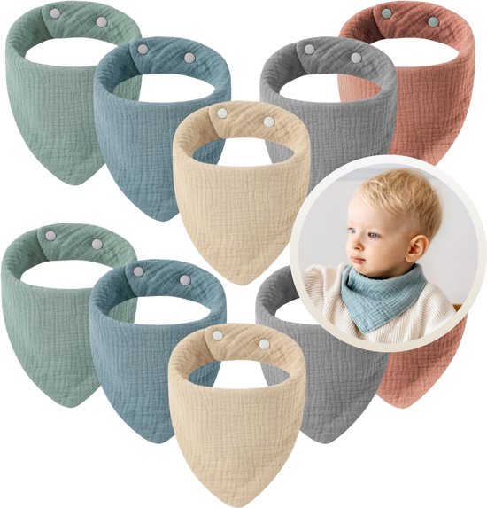Funnies Hydrofiele Bandana Slabbetjes 10-Pack Color Mix - Slabbers - Kwijldoekjes - Baby Slab - Spuugdoek - 100% Katoen - Zacht - Ademend - Baby Accessoires - Voeden - Kwijlen - Newborn - Set van 10 Stuks - Wasbaar - Unisex