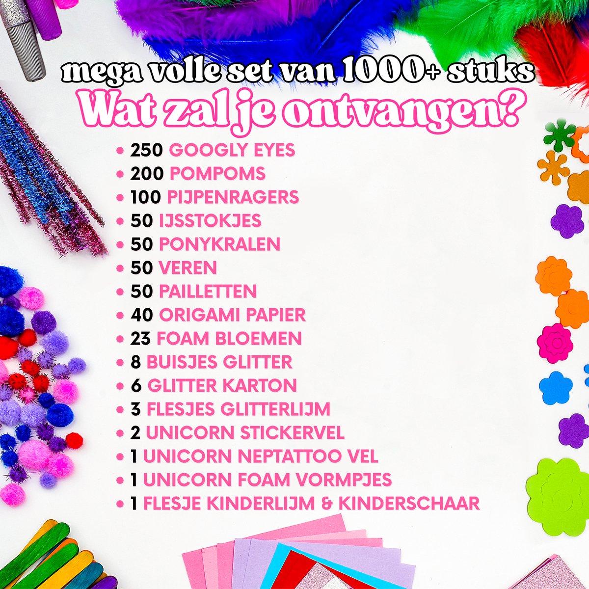 Allerion Glitter Knutseldoos Unicorn - 1043-delig Knutselpakket voor Kinderen - Creatief Speelgoed Meisjes & Jongens - Unicorn Cadeau - Met Lijm, Schaar, Stickers & Foam Vormpjes — afbeelding 4