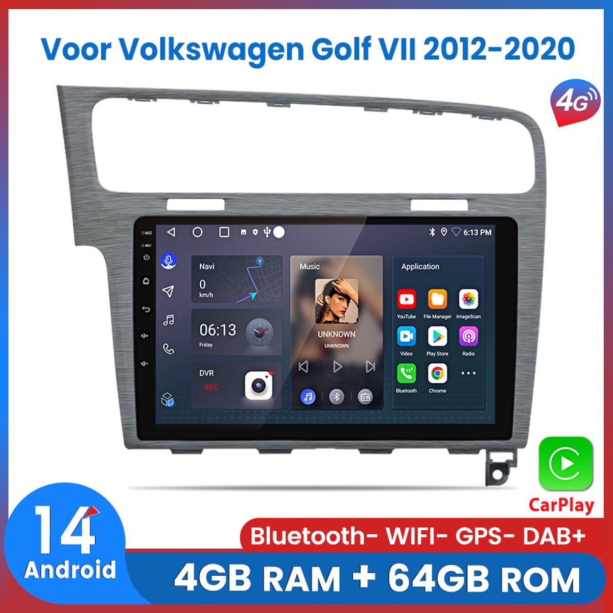 Awesafe 8-Core 4+64GB Autoradio Geschikt Voor Volkswagen Golf 7 2012 t/m 2020 - Draadloze Carplay Android Auto - Touchscreen - GPS Navigatie 4G WiFi Mirror Link FM RDS DSP SWC - Bluetooth Radio - Zilveren- 2012 2013 2014 2015 2016 2017 2018 2019 2020