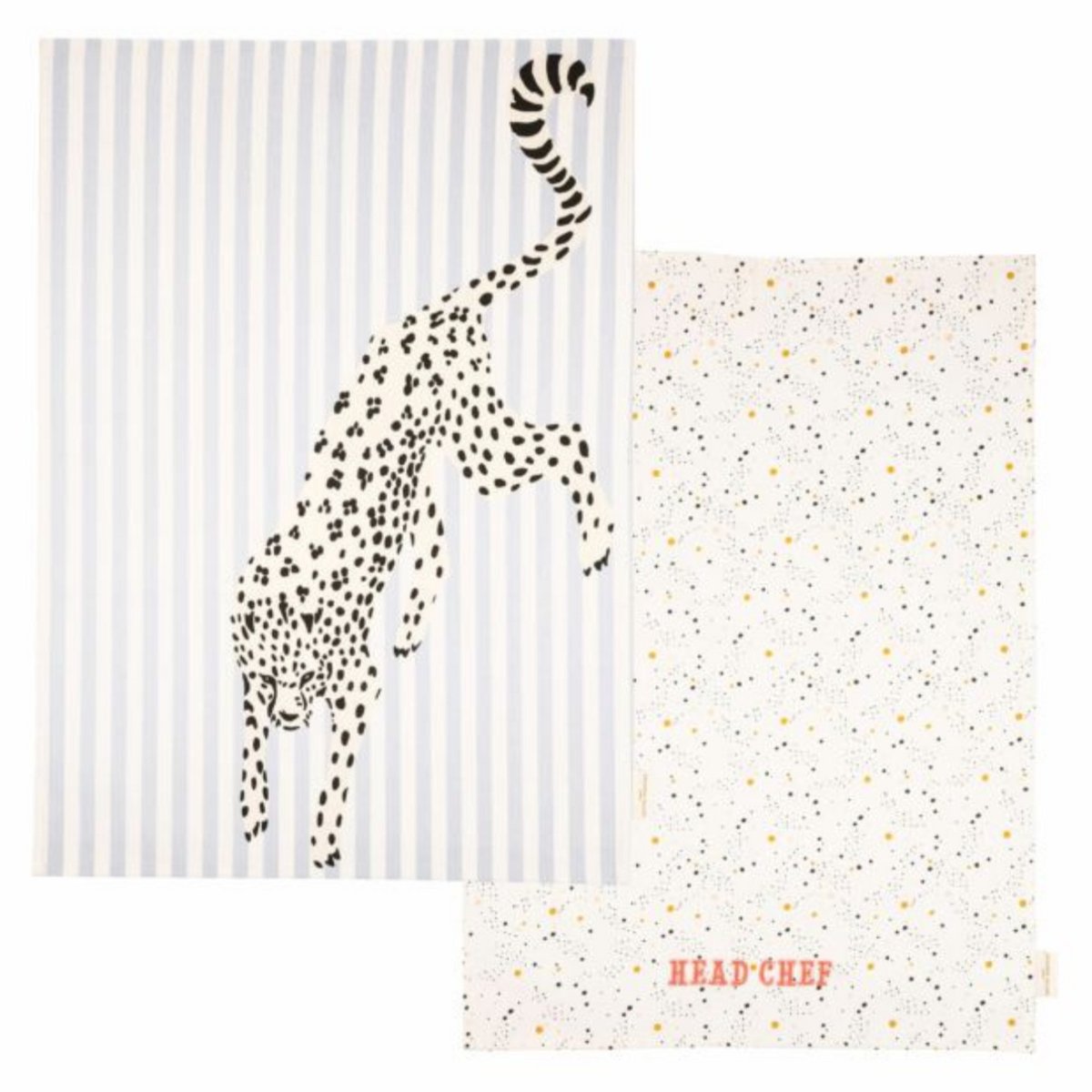 Yvonne Ellen London - Set van 2 katoenen theedoeken met illustratie Cheetah & Stippen