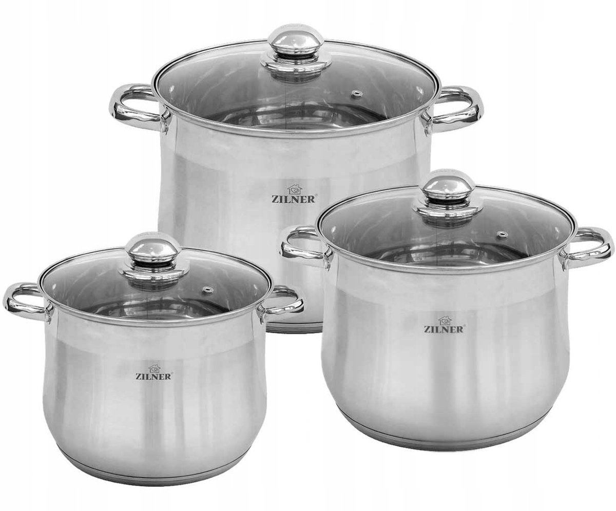 Set van 3 Inductie Kookpannen - 7L, 9L, 11L - Zilver