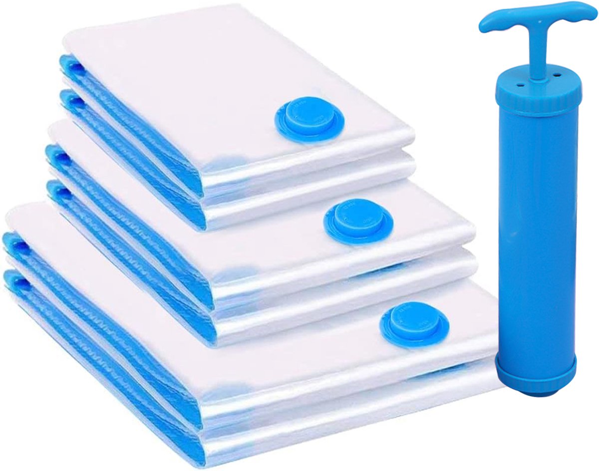 Ynkkvre -6-delige Vacuüm Opbergzakken Set met Handpomp – Ruimtebesparende Compressiezakken voor Kleding, Dekbedden en Reizen – Luchtdicht & Herbruikbaar