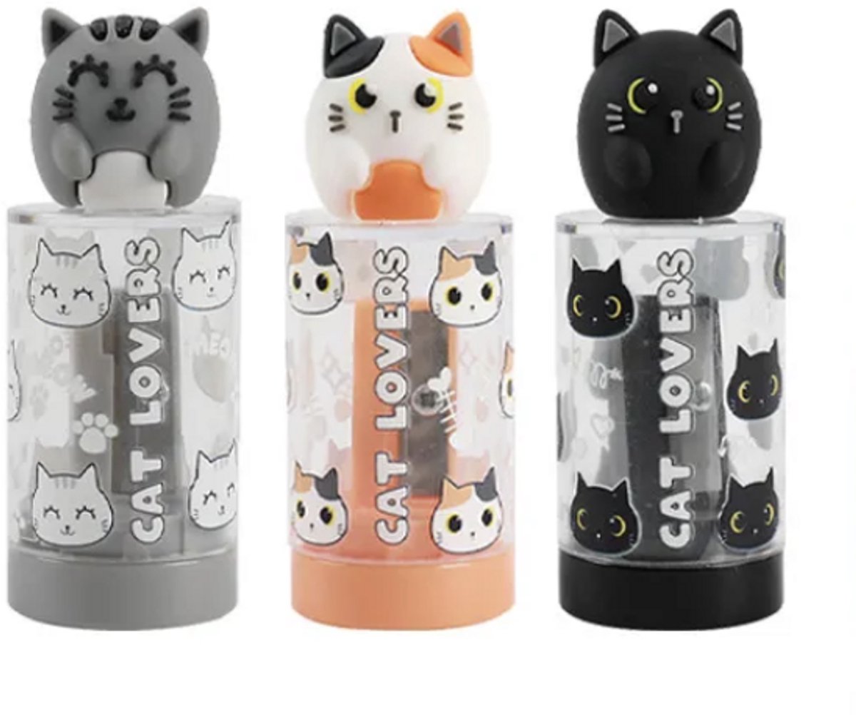 iTotal set van 3 Pencil Sharpener Potloodslijper “CAT” 3x3x7cm 48=3x18gr