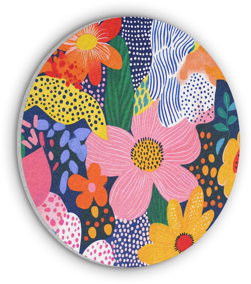 Akoestisch wandpaneel rond 70x70 cm - Vilt schilderij Kleurrijk - Bloemen - Abstract - Stippen - Ronde akoestische panelen - Geluidsdempende wanddecoratie - Geluidsisolatie wandcirkel - Muurdecoratie geluidspanelen