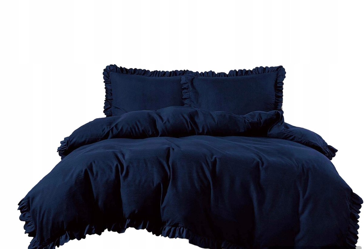 Dekoratief Beddengoed 160x200cm met Ruches - Marineblauw