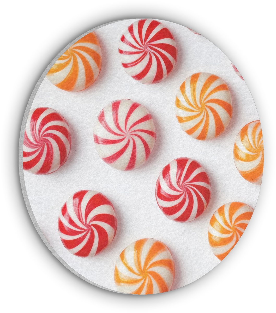 Akoestisch wandpaneel rond 90x90 cm - Vilt schilderij Snoep - Patroon - Rood - Oranje - Ronde akoestische panelen - Geluidsdempende wanddecoratie - Geluidsisolatie wandcirkel - Muurdecoratie geluidspanelen