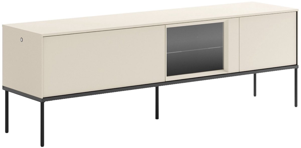 Selsey Bellezo – TV-lowboard met verlichte vitrinekast van glas 166 cm, crème