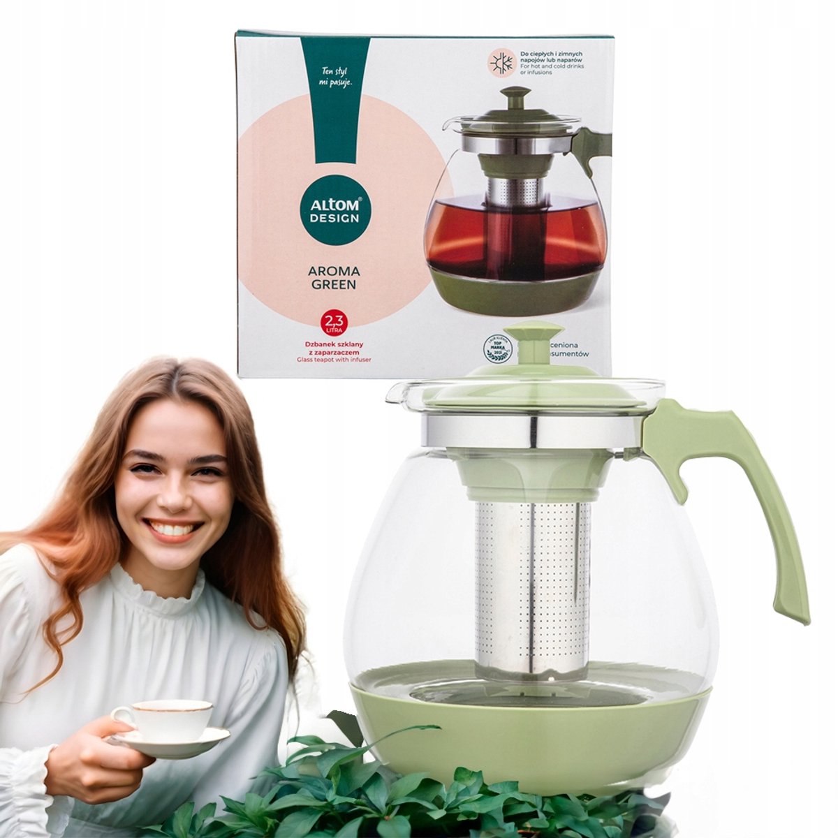 Glazen Theepot met Zetgroep Altom Design Aroma Groen 2,3L