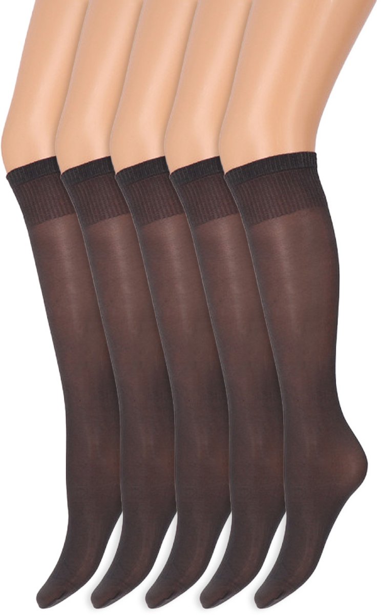 Marianne Glans pantykousen | Kniekousen | 35 Denier | Merk: Marianne | One Size | Kleur: Donker grijs | 5 Paar