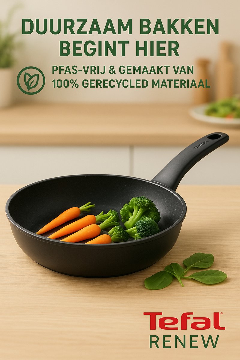 Tefal Renew Black ON Keramische Hapjespan | Ø24 cm | PFAS-vrij | Geschikt voor Inductie | Thermo-Signal | 100% Gerecycled Aluminium
