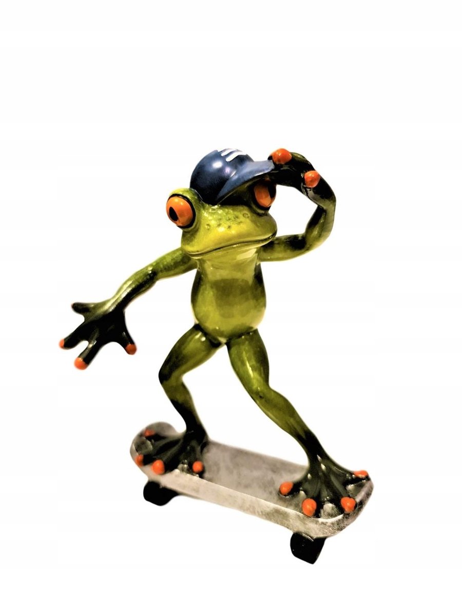 Keramieken figuurkikker op skateboard, groen, 15x12x8 cm