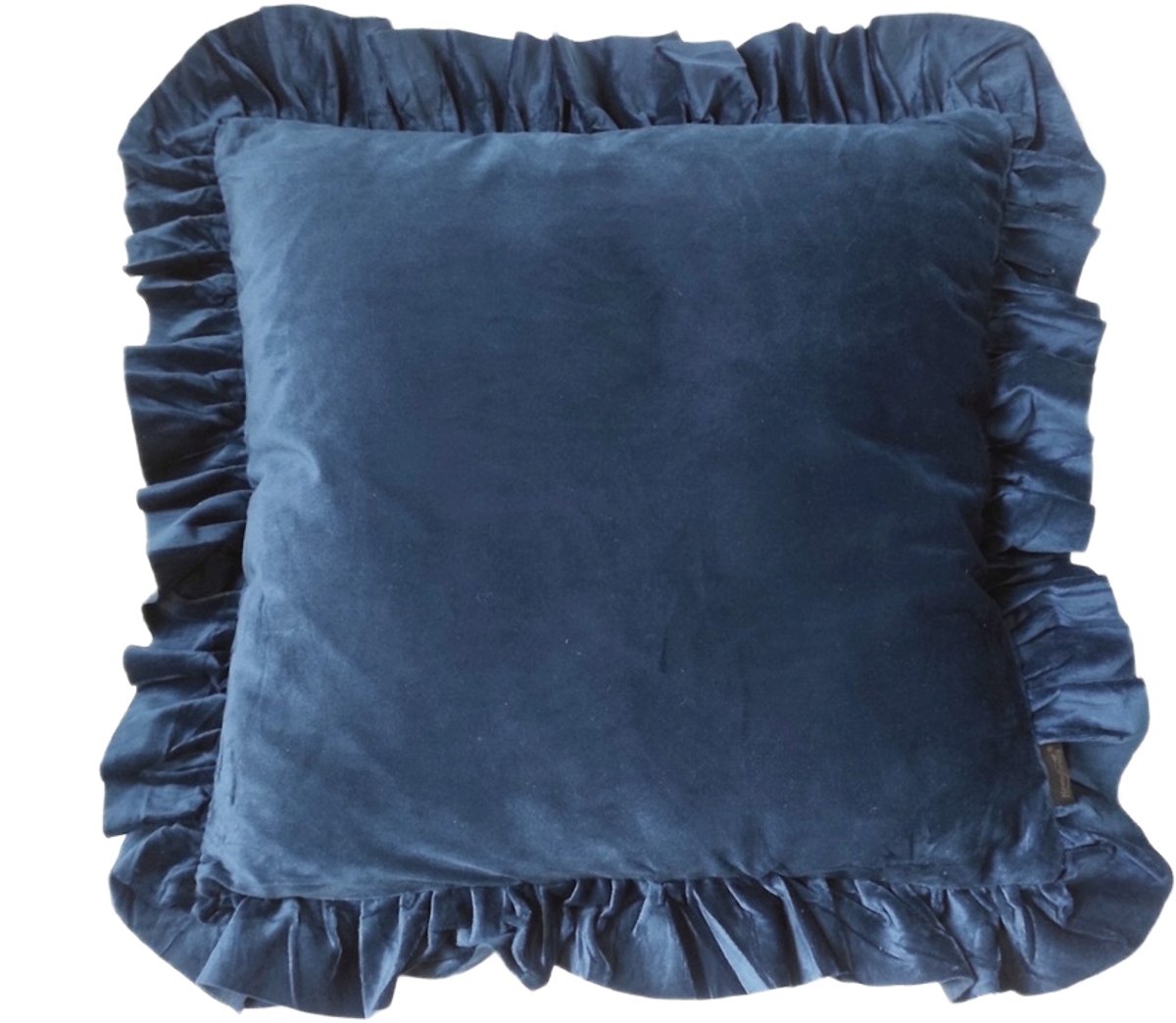 Decoratief Velours Kussen 40x40 cm met Ruche - Marineblauw