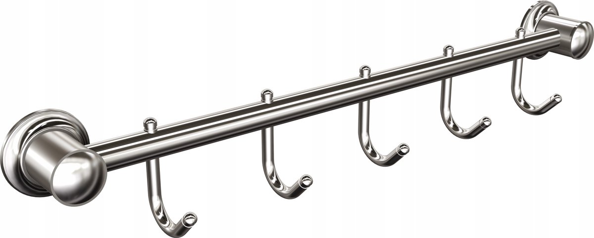 Chromen Wandrek met 5 Haken - Badkameraccessoire