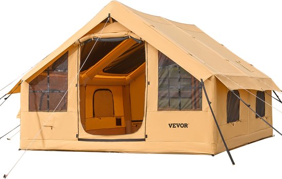VEVOR Opblaasbare Tent voor Kamperen 5-8 Personen Glamping Tent 4x3x2.2m Geel