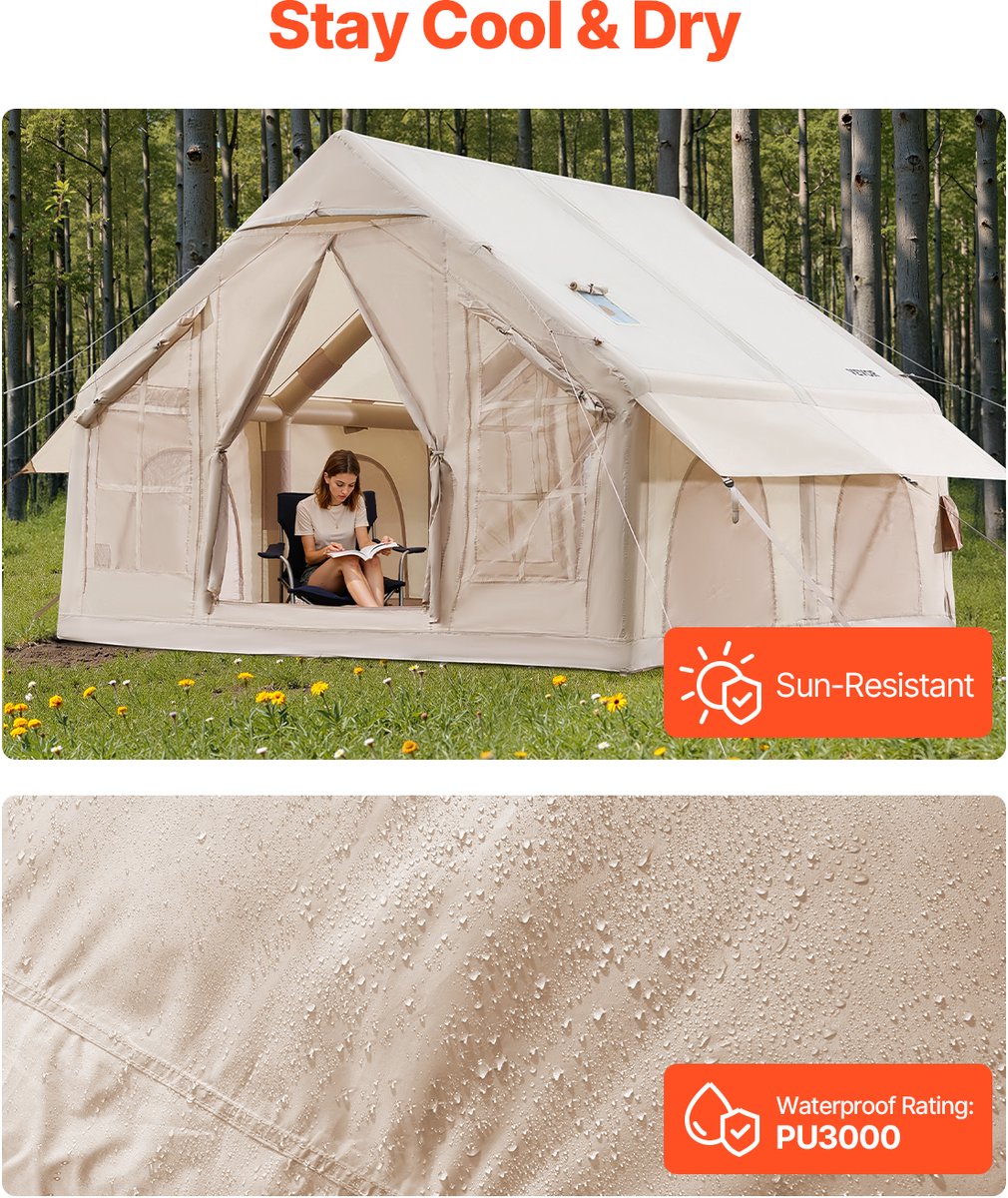 VEVOR Opblaasbare Kampeertent 4-6 Persoons Glamping Tent met Pomp 3x3x2.3m – foto 6