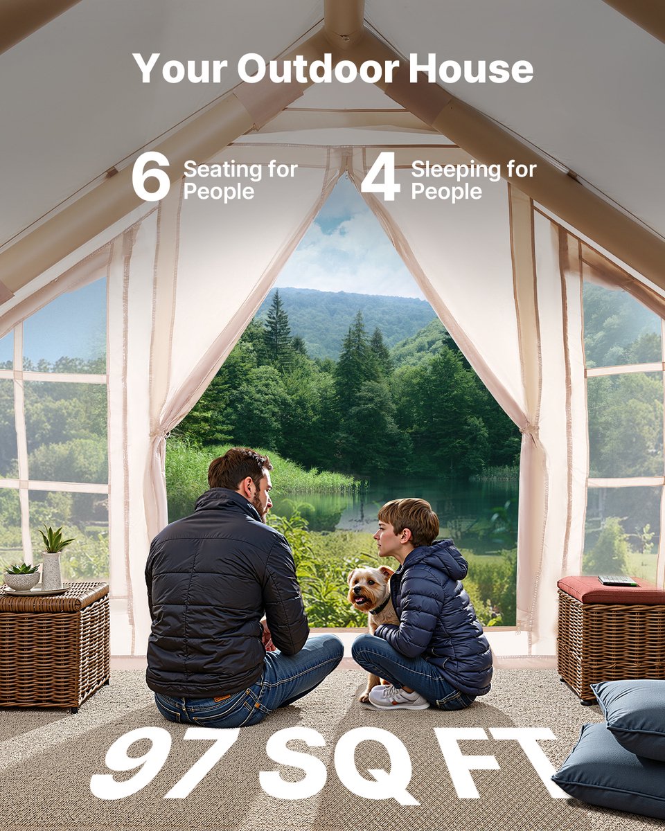 VEVOR Opblaasbare Kampeertent 4-6 Persoons Glamping Tent met Pomp 3x3x2.3m – foto 2