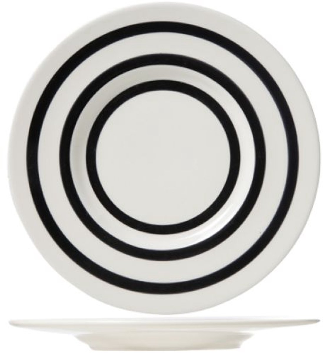 Cosy & Trendy Black Bands Dessertbord Ø22cm - Set van 2 stuks - Wit/Zwart
