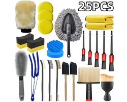 Dutchers® 25-delige Autoreinigingsset – Complete Auto Onderhoud & Poetsset – Wasborstel auto - Washandschoenen, Borstels, Sponsen & Polijstpads – Autopoets Gereedschap voor Interieur & Exterieur
