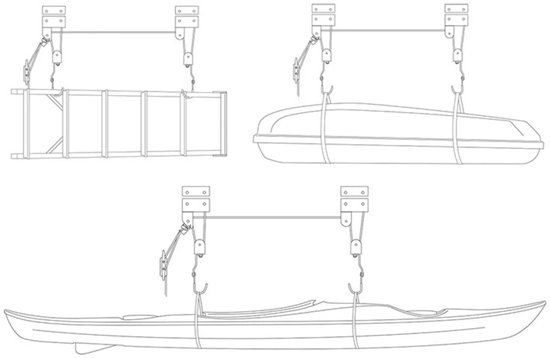 ProPlus Fietslift - XL - Ophangsysteem voor Fiets, Ladder en Dakkoffer - Met katrollen – Tot 57 kg - Plafondbevestiging – Haken met rubberen afwerking – Ook voor Kajaks en Ladders – Zwart