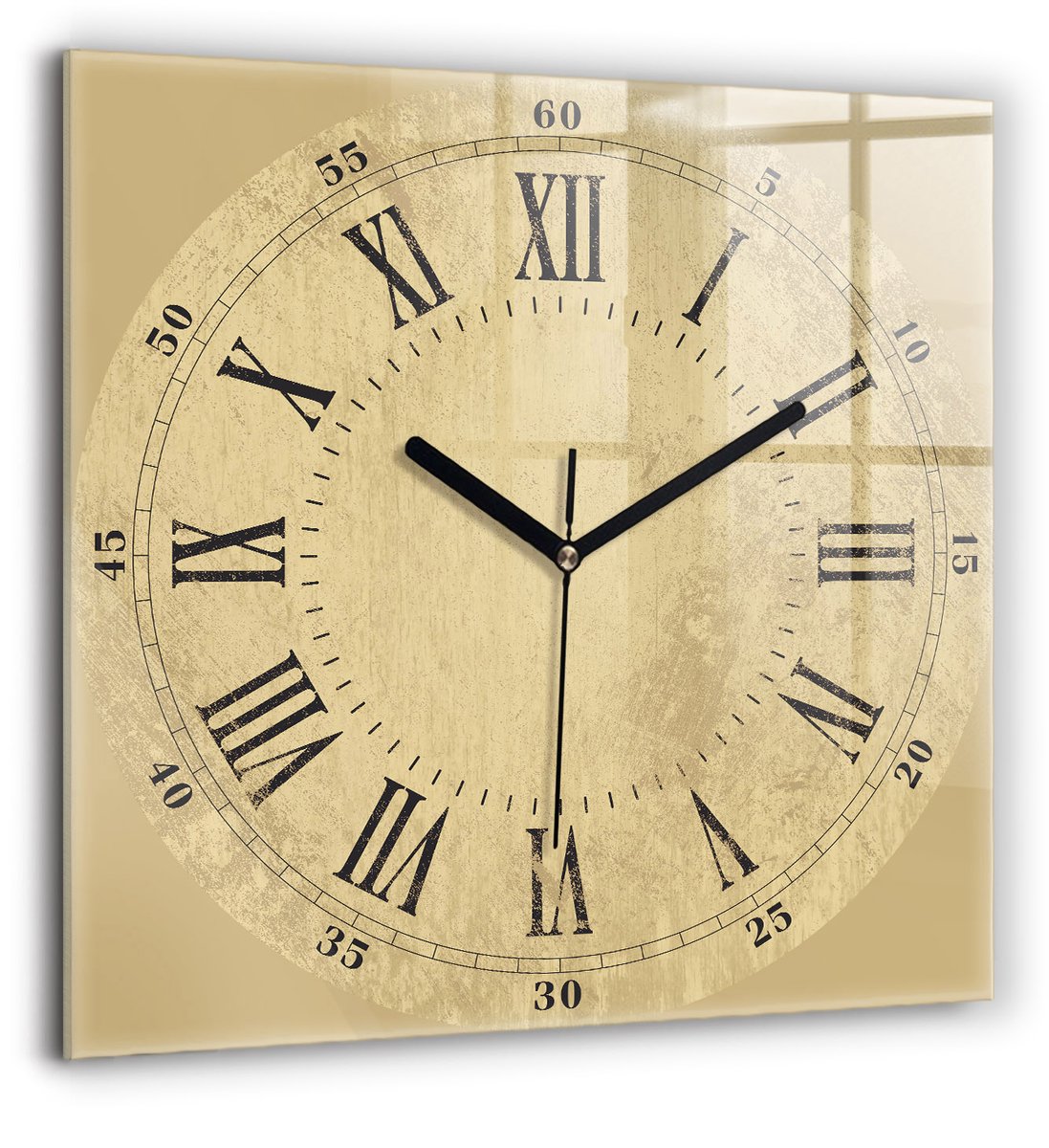 Wallfluent Wandklok - Bronzen Romeinse cijfers Klok als Muurdecoratie - 60 cm x 60 cm - Geel Wandklok - Zwarte Handen - Klok zonder getallen - Kinder Wandklok Glas - Klok met Afbeelding - Moderne Wandklok - Stijlvolle Klok