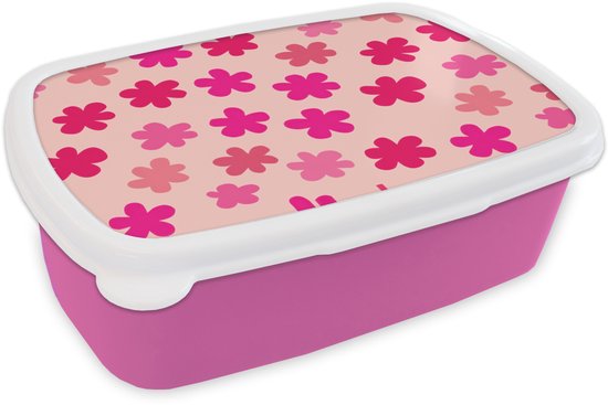Broodtrommel Roze - Lunchbox Bloemen - Patroon - Roze - Brooddoos 18x12x6 cm - Brood lunch box - Broodtrommels voor kinderen en volwassenen