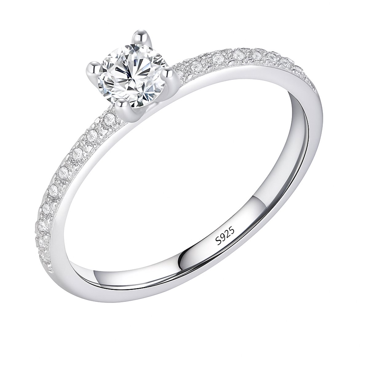Aurélia Dames Ring – 0.3 karaat 4.0 mm D Kleur Moissanite (Vierkant) – 925 Sterling Zilver Lab Diamant – Elegant Statement Sieraad – Ringmaat 7 (US) / 54 (EU) – 17,3 mm