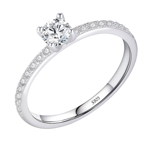 Ring Aurélia pour femme – Moissanite couleur D 0,3 carat 4,0 mm (carrée) – Argent sterling 925, Diamant de laboratoire – Bijou Elegant – Taille de bague 7 (US) / 54 (EU) – 17,3 mm