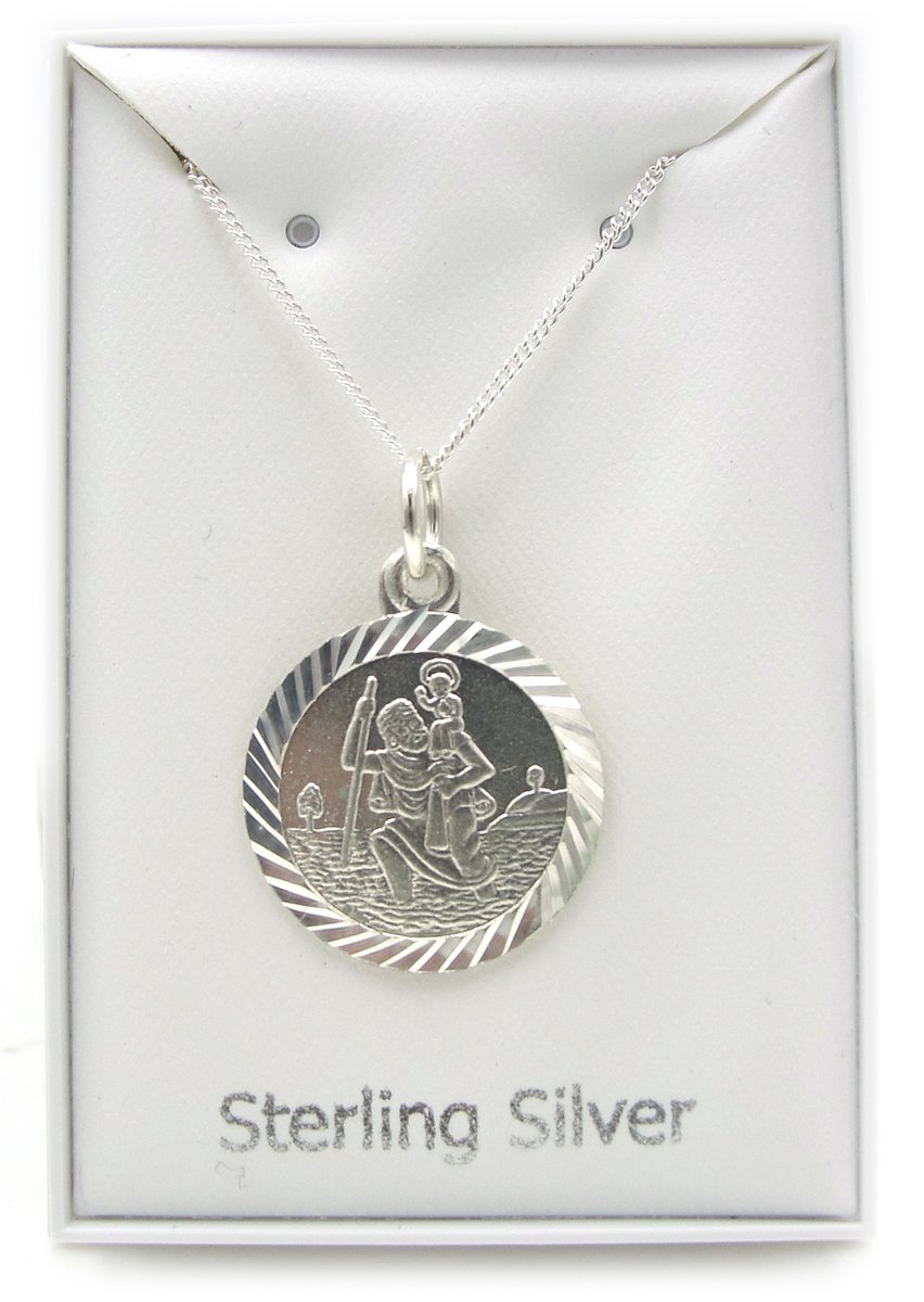 Zilveren collier met hanger - munt - heilige Sint Christoffel - beschermheilige van reizigers - 17 mm - 50 cm