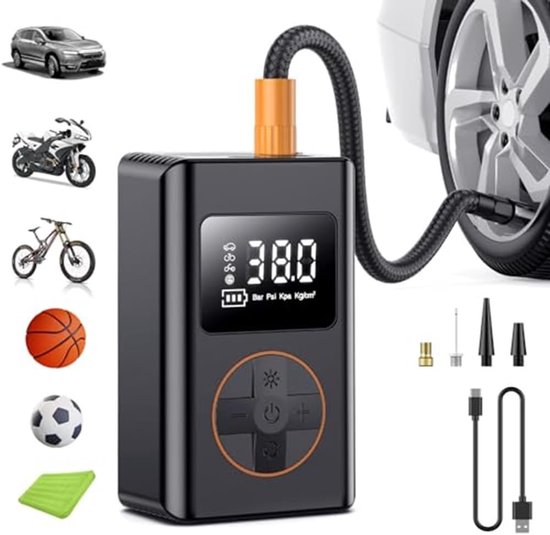 7-pack - Draagbare mini-bandenpomp met digitaal display en automatische uitschakeling voor het veilig oppompen van auto's, fietsen, basketballen en luchtbedden — afbeelding 4