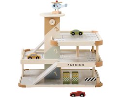 Petite Amélie Autogarage Speelgoed Miel – Parkeergarage incl. accessoires – Speelgoedgarage met lift – Retro ontwerp